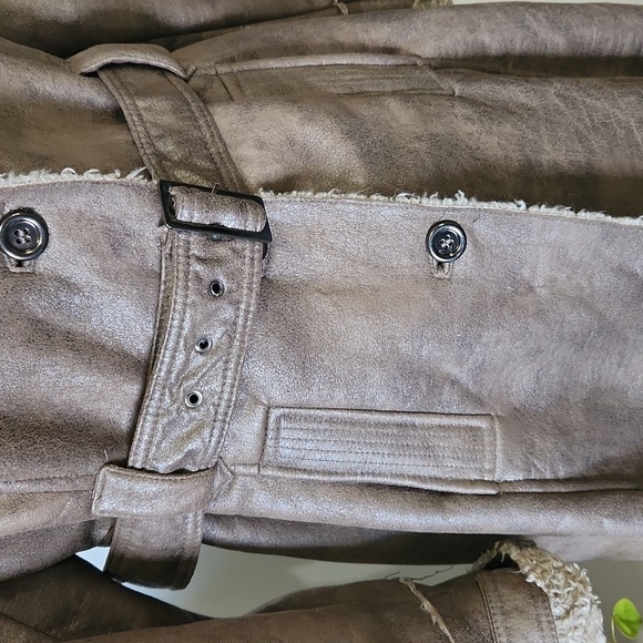 Christopher & Banks Vegan Suede, Sherpa Lined Long Jacket - Picture 4 of 14